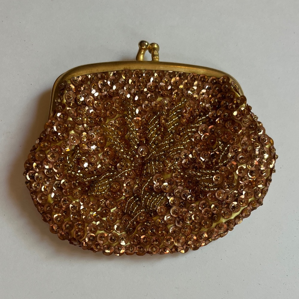 Vintage Gold & light Orange Sequin Clutch